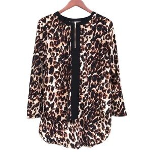 Gibson Lattner Animal/Cheetah Print 1/4 Font Zip‎ Pullover Top